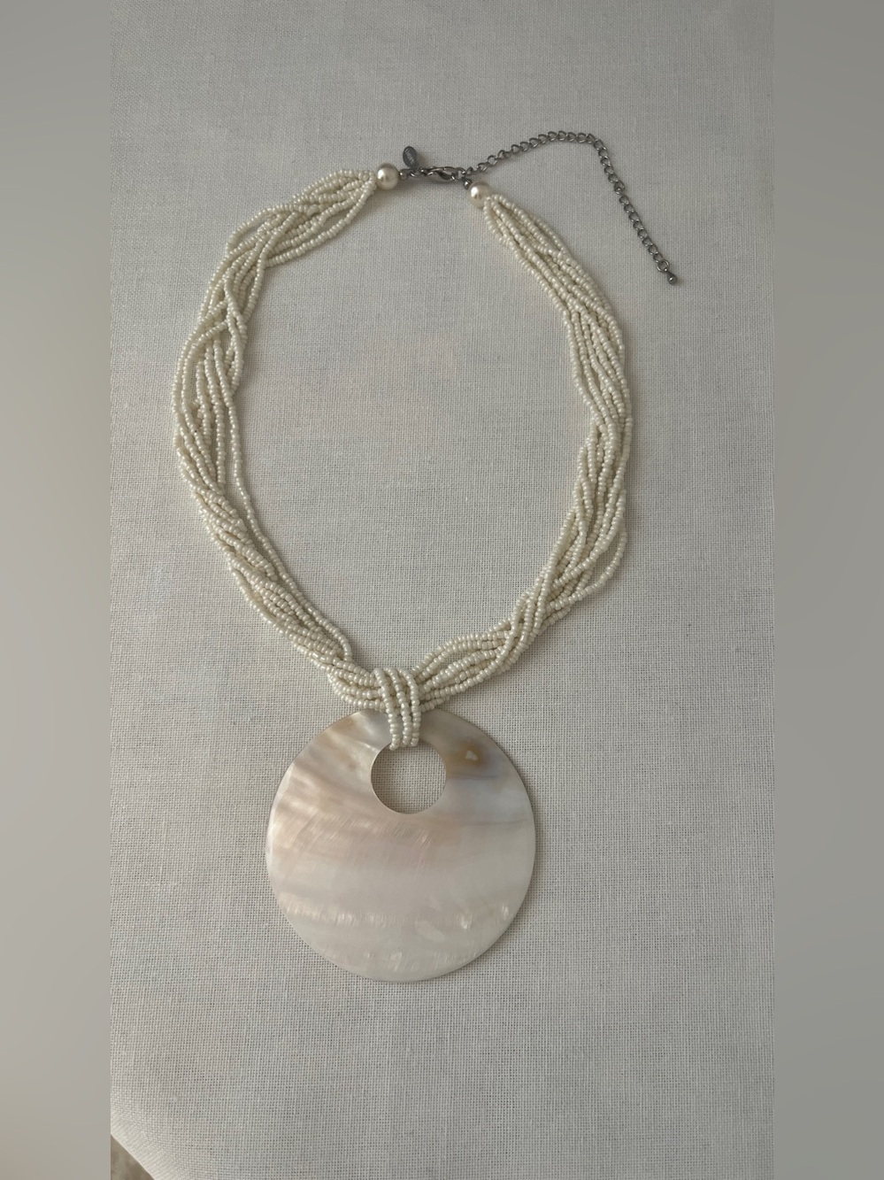 Cream Beaded Multi-Strand Necklace with Mother-of-Pearl Pendant